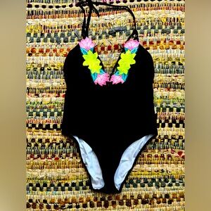 PINK one piece floral swimsuit. Size M